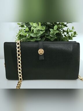 Authentic CHANEL CC Coco Black Gold Flap Wallet Clutch Crossbody WOC Card Holder